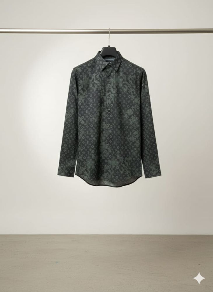 Louis Vuitton Monogram Green Premium Cotton Shirt-thumb-1