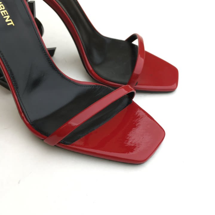 Saint Laurent Patent Wine Leather Heel Sandals-2