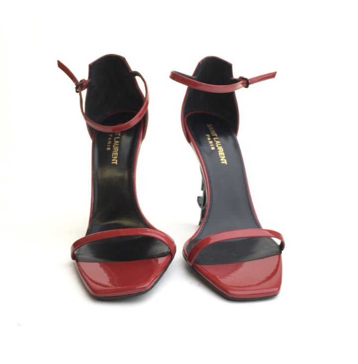 Saint Laurent Patent Wine Leather Heel Sandals-1