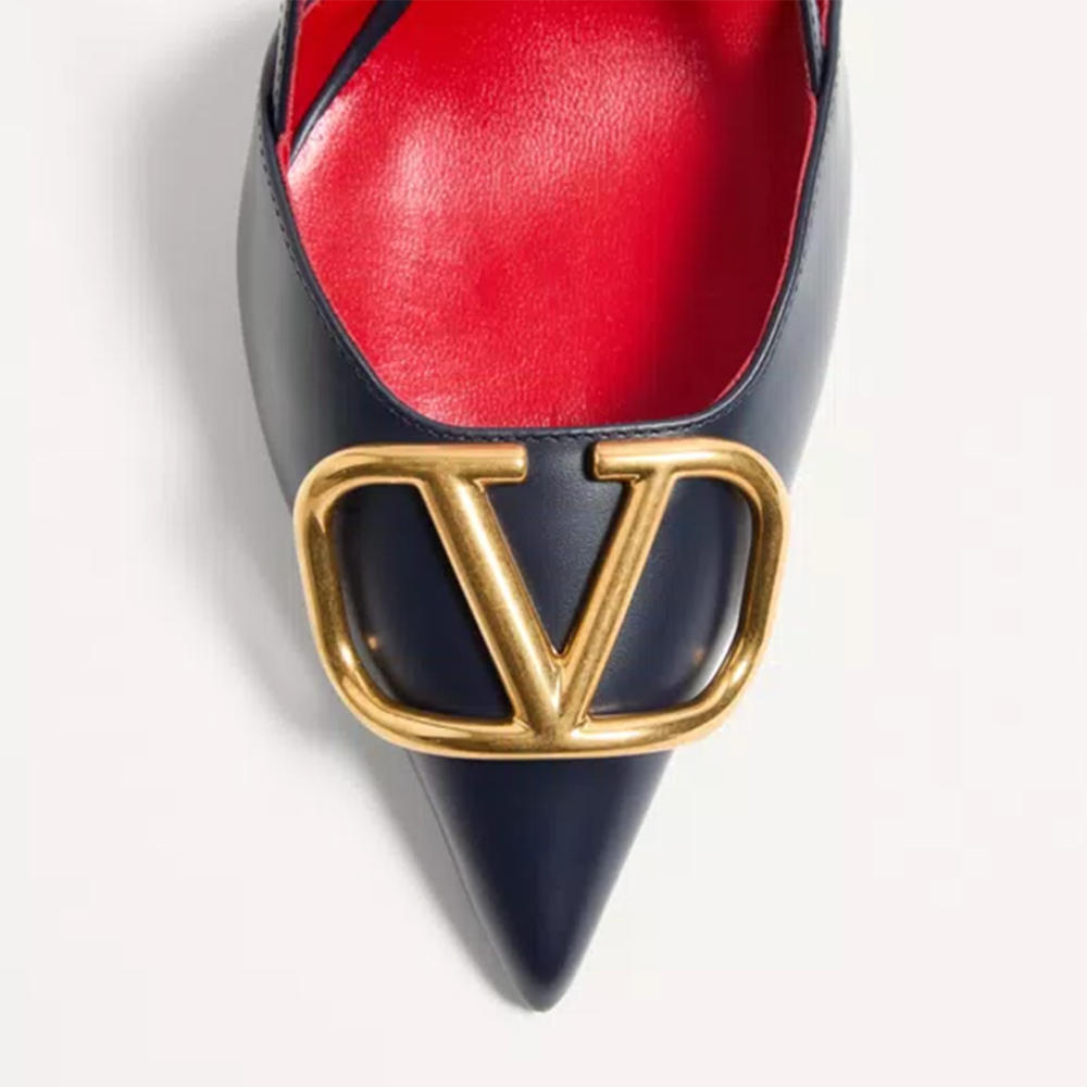 Valentino Vlogo Signature Black Leather Premium Quality Heel Sandals-5