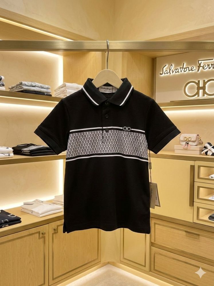 Salvatore Ferragamo Black Kids Premium Quality T-shirt-thumb-1