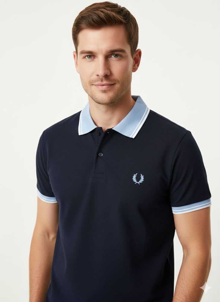 Fred Perry Embroidered logo Blue Premium T-shirt-1
