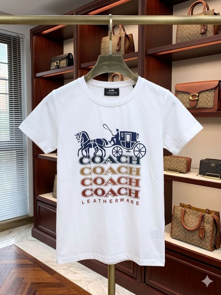 Coach White Premium Quality Women T-shirt-2