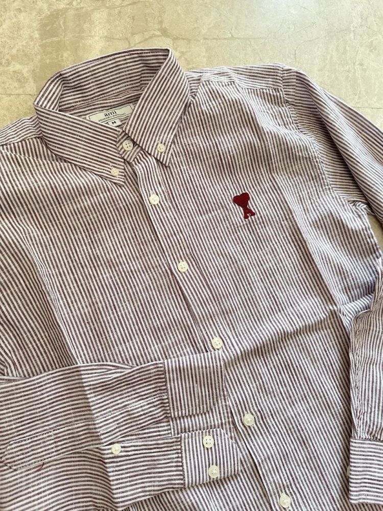 Ami Paris Heart Logo Wine Striped Shirt-1