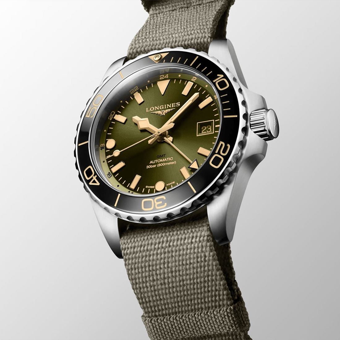 Longines HydroConquest GMT Automatic Green Dial Watch L3.790.4.06.2 thumbnail 2