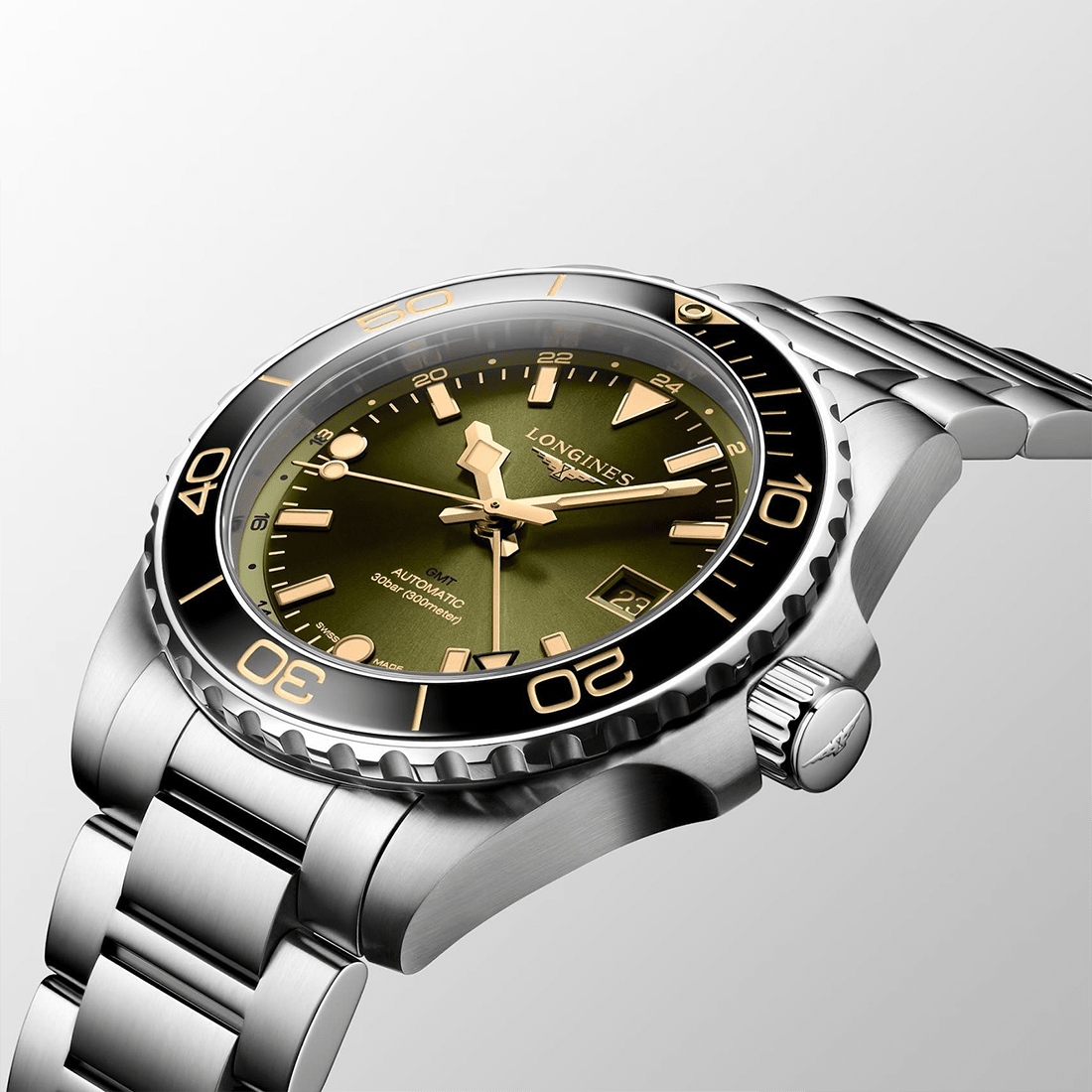 Longines HydroConquest GMT Automatic Green Dial Watch L3.790.4.06.6 thumbnail 5