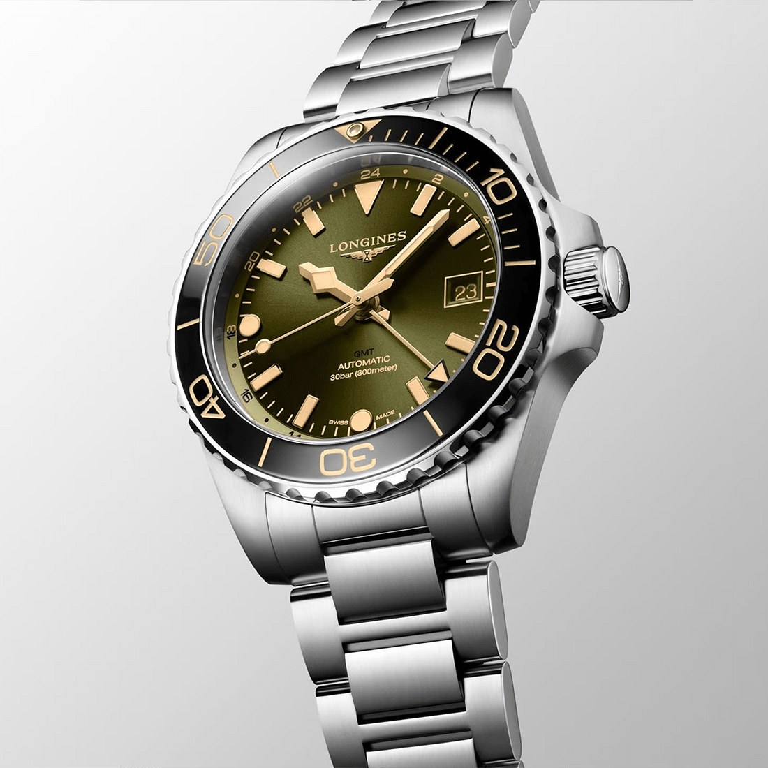 Longines HydroConquest GMT Automatic Green Dial Watch L3.790.4.06.6 thumbnail 7