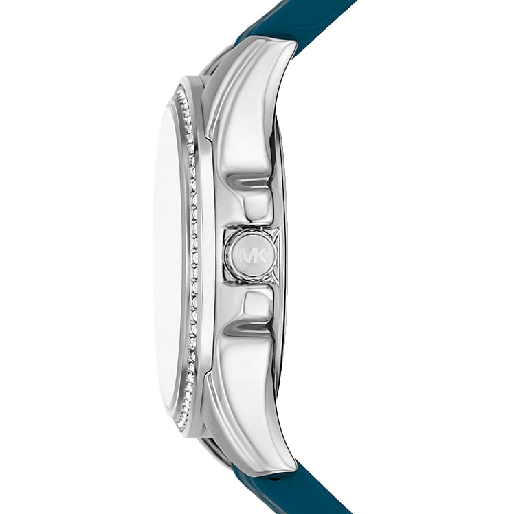 Michael Kors Mini Pilot Pavé Silver-Tone and Logo Silicone Watch in TEAL MKO1004 thumbnail 3