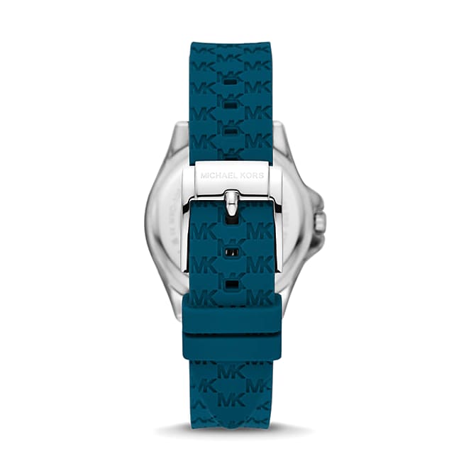 Michael Kors Mini Pilot Pavé Silver-Tone and Logo Silicone Watch in TEAL MKO1004 thumbnail 2