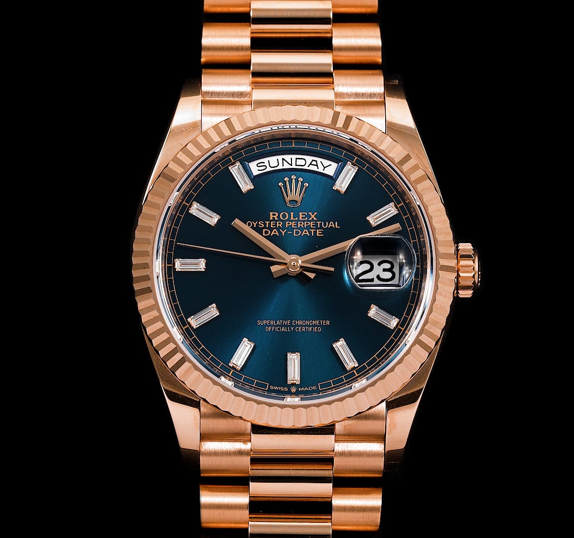 Rolex Day-Date Rose Gold, 36 mm 128235-BLUGRN10BR thumbnail 8