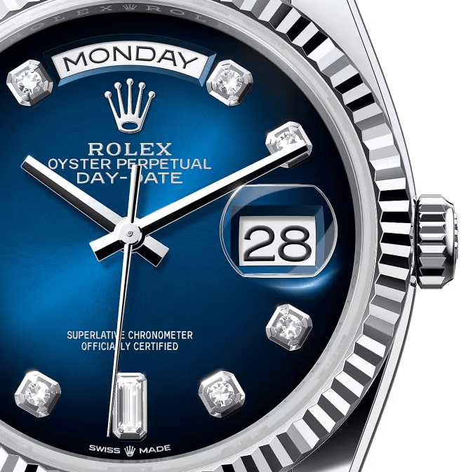Rolex Date-just 36 mm Oyster Platinum Blue Dial 128236 thumbnail 3