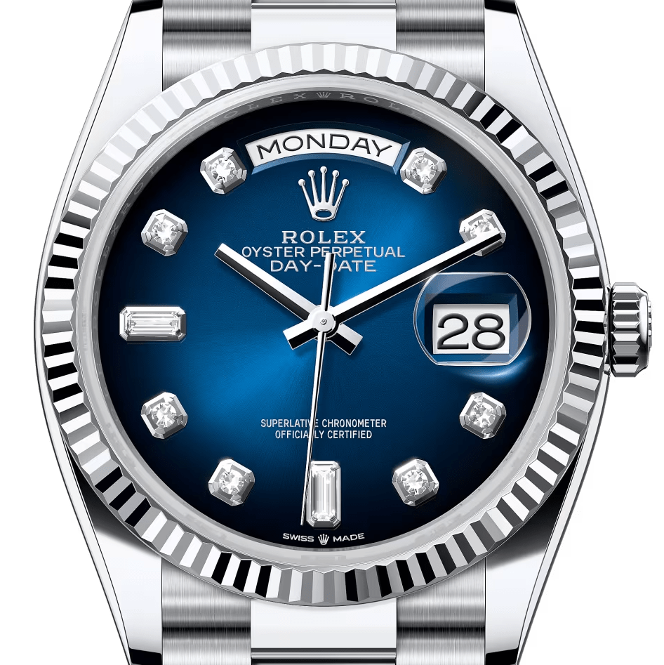 Rolex Date-just 36 mm Oyster Platinum Blue Dial 128236 thumbnail 2