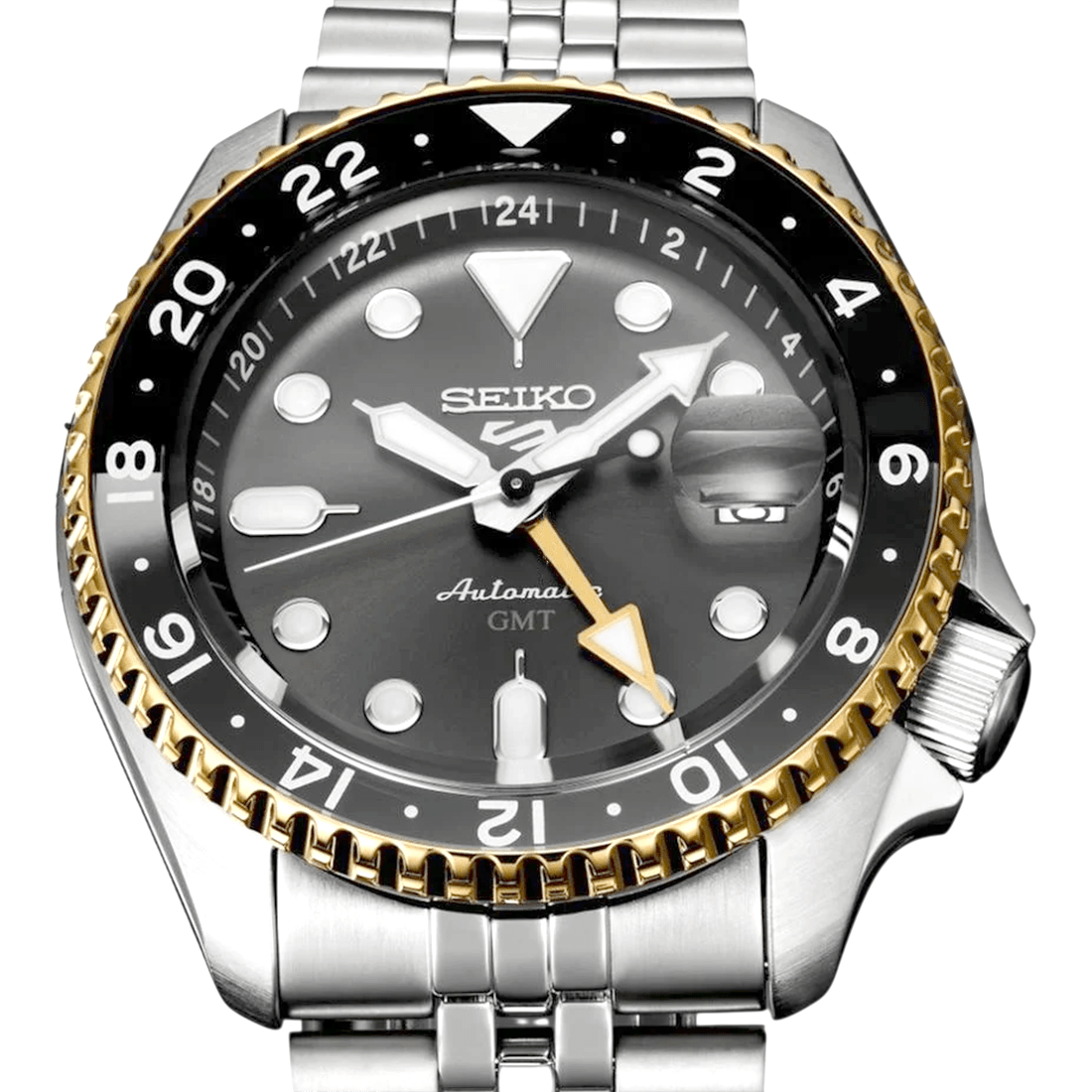 Seiko 5 Sports SKX SSK021 GMT 42.5mm Steel Gray Gold Bezel Automatic Men's Watch thumbnail 4