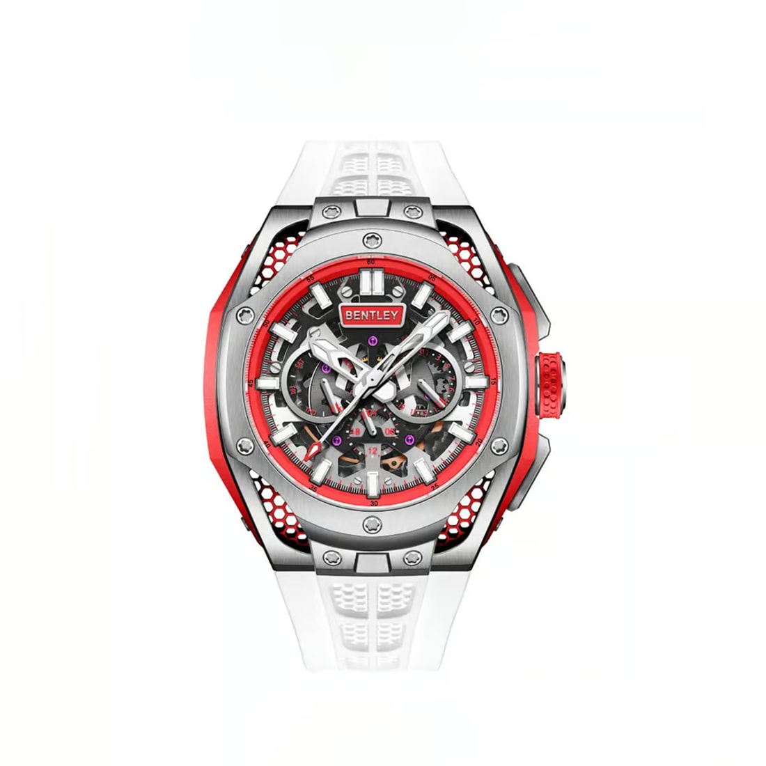 Bentley The Opulence Red Accents, White Silicone Strap, Automatic Watch 54 mm BL-50-54