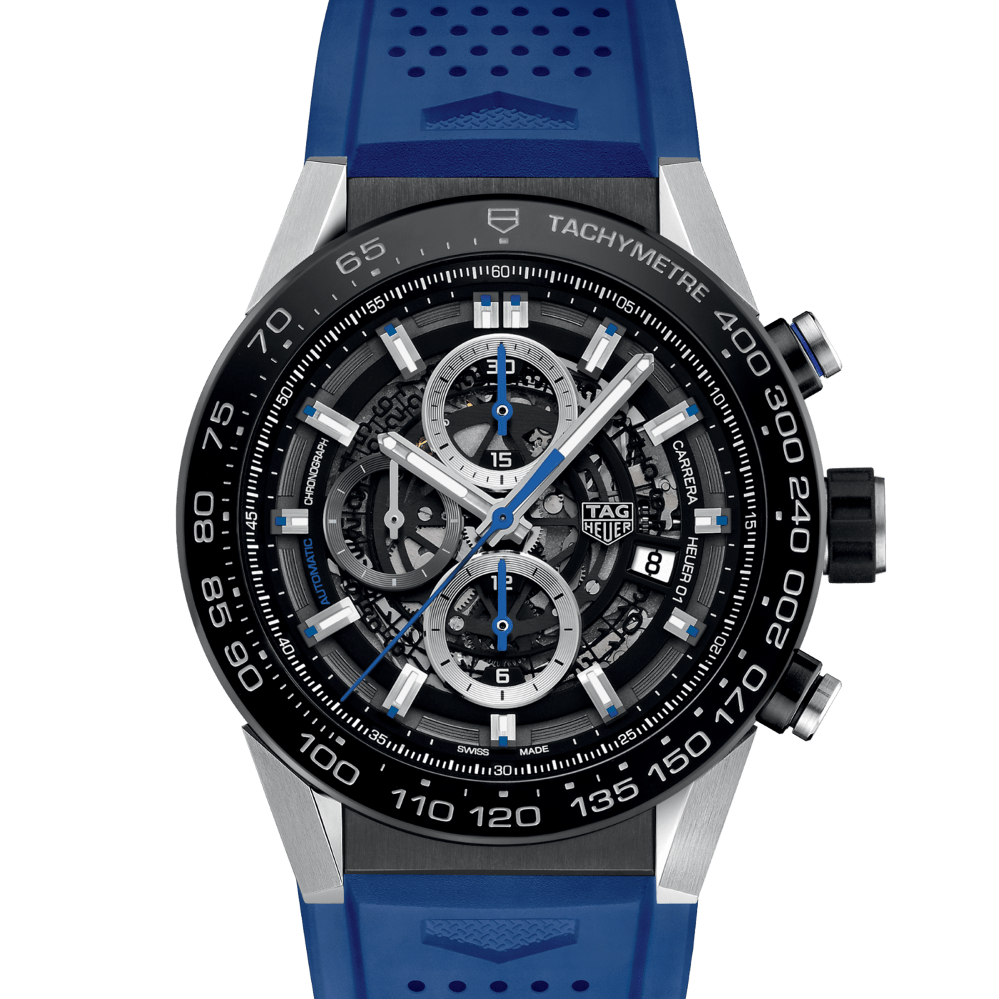 TAG Heuer Carrera Calibre Heuer 01 Chronograph, Blue Rubber Strap Watch CAR2A1T.FT6052 thumbnail 2