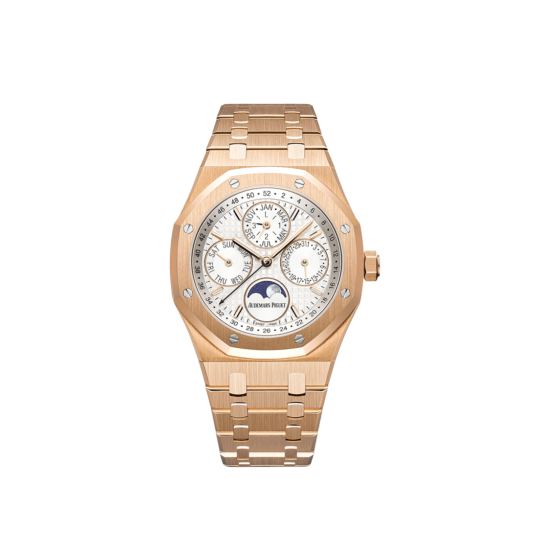 Audemars Piguet Royal Oak Perpetual Calendar 18ct Rose Gold Silver Dial Watch 26574OR.OO.1220OR.01