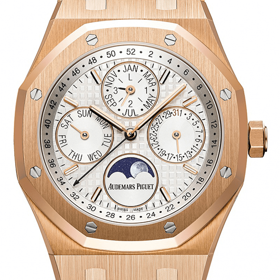 Audemars Piguet Royal Oak Perpetual Calendar 18ct Rose Gold Silver Dial Watch 26574OR.OO.1220OR.01 thumbnail 2