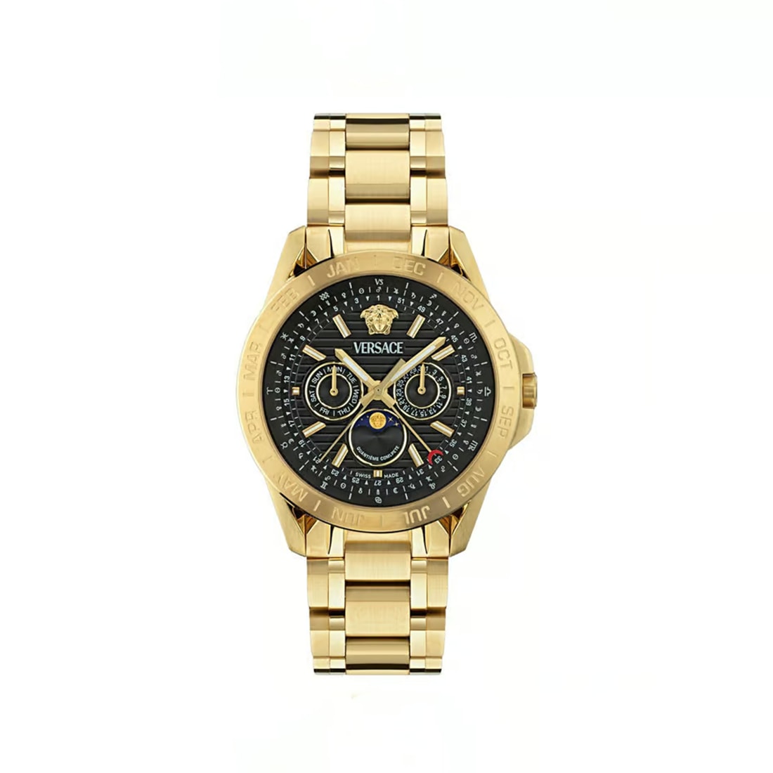 Versace Black Round Dial Analog Multifunction Chrono Moonphase Men Watch - VE0K00425