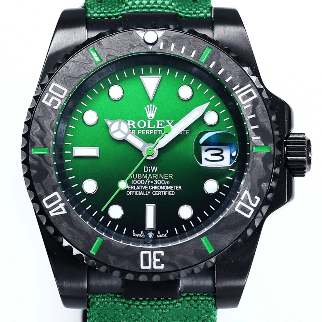 Rolex DiW Submariner "Parakeet" Green Strap Watch 116610 thumbnail 5