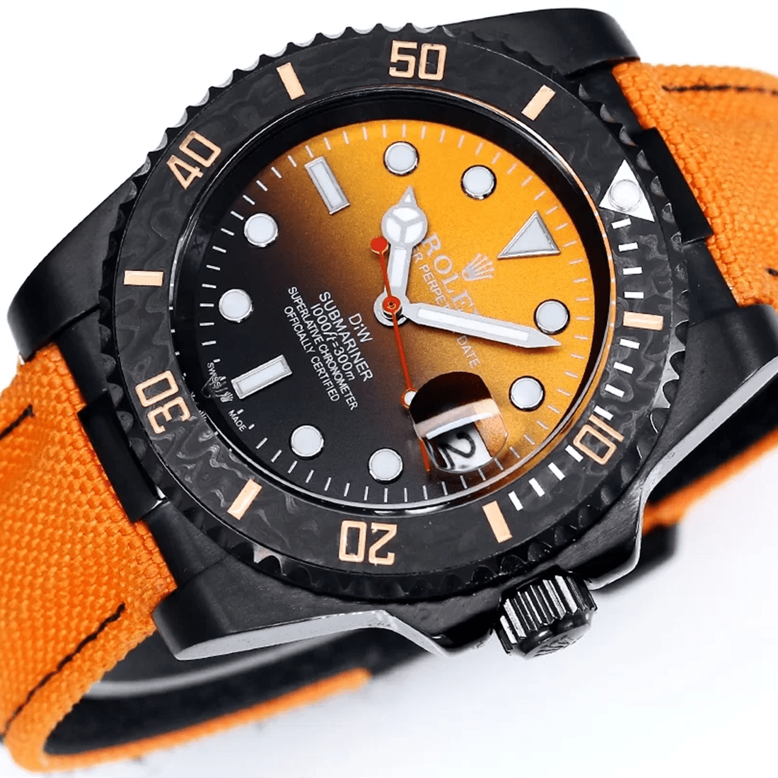 Rolex DiW Submariner "Parakeet" Orange Strap Watch 116610LN thumbnail 4