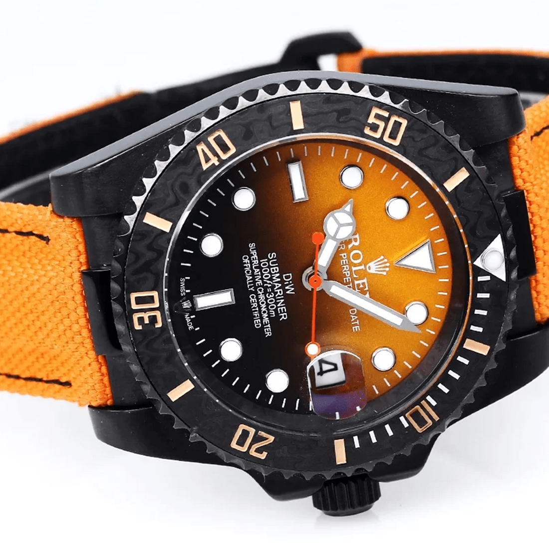 Rolex DiW Submariner "Parakeet" Orange Strap Watch 116610LN thumbnail 3