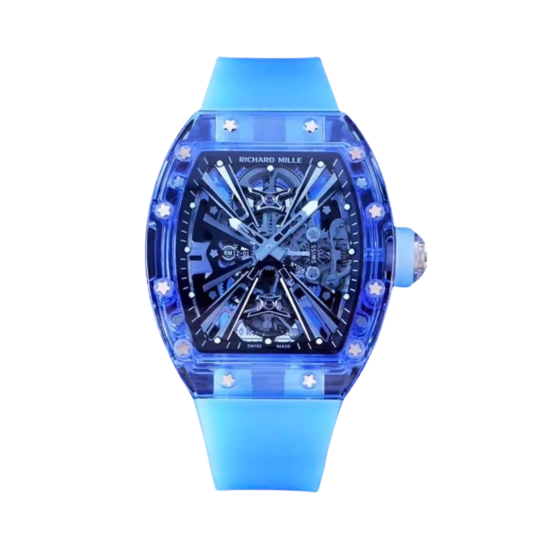 Richard Mille RM 012-01 Sapphire Blue Tourbillion Automatic Titanium Bracelet Transparent Dial Watch
