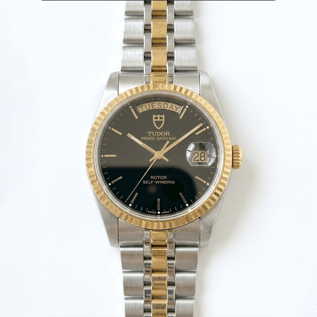 Tudor Prince Date+Day 76213 18k Gold Fluted Bezel Watch