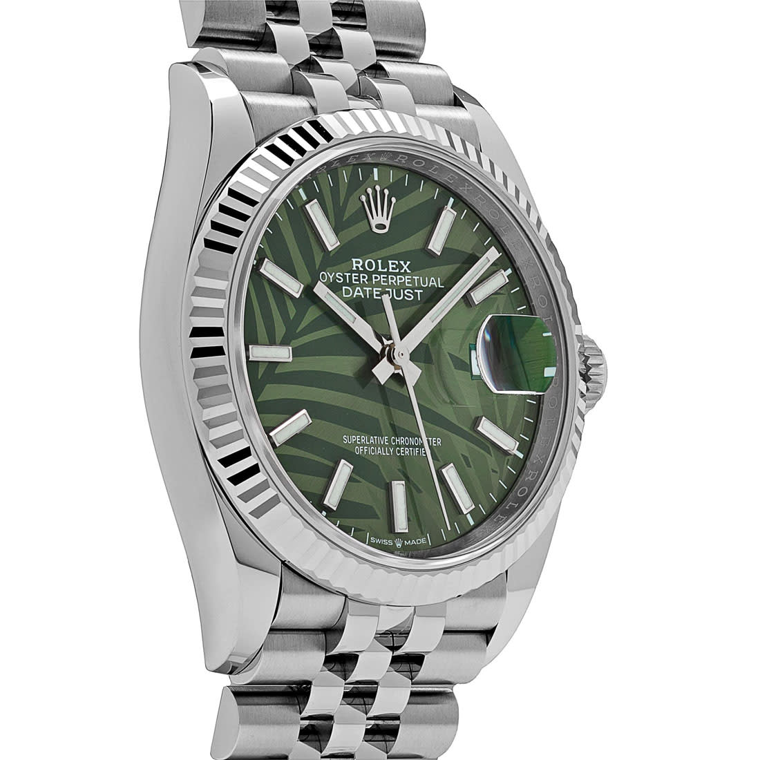 Rolex Datejust 36 126234 Stainless Steel Olive Green Palm Motif Dial Watch thumbnail 4