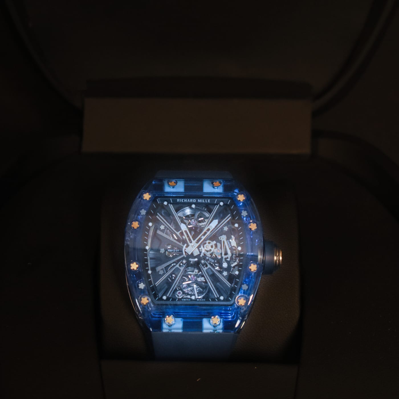 Richard Mille RM 012-01 Sapphire Blue Tourbillion Automatic Titanium Bracelet Transparent Dial Watch thumbnail 4