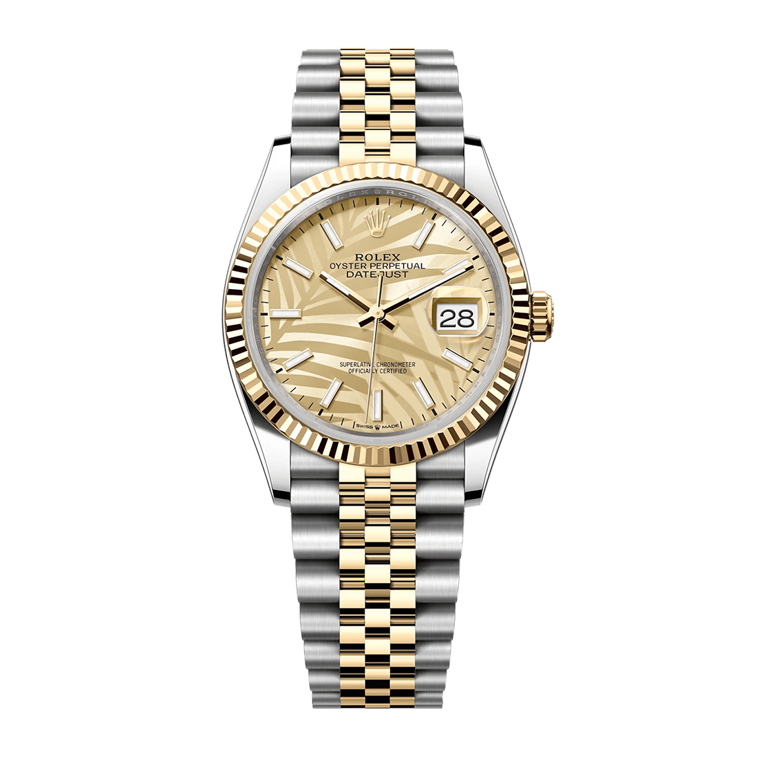Rolex Datejust Yellow Gold & Steel Jubilee Champagne Palm Dial Watch 126233-0037
