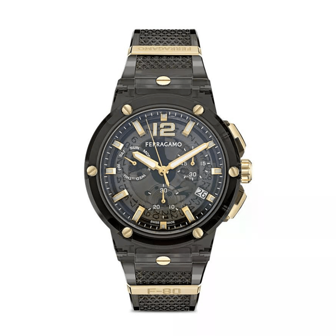 Ferragamo F-80 Translucent Chronograph Black Dial Watch SF5T00125 / 790101