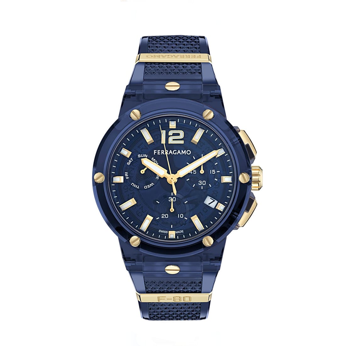 Ferragamo F-80 Translucent Chronograph Blue Dial Watch SF5T00325