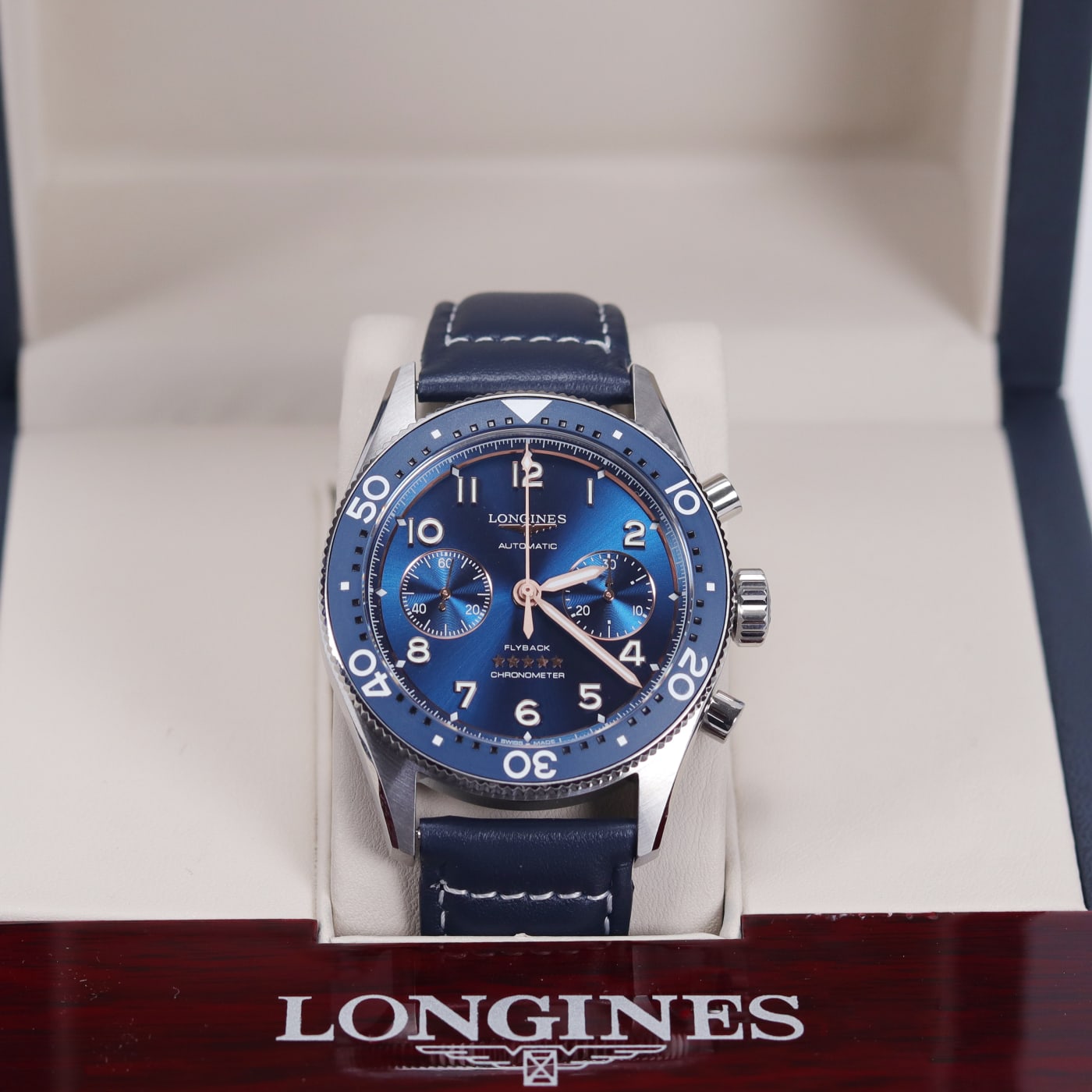 Longines Spirit Flyback 42 mm, Blue Dial, Blue Strap Automatic Watch, L3.821.4.93.2 thumbnail 3