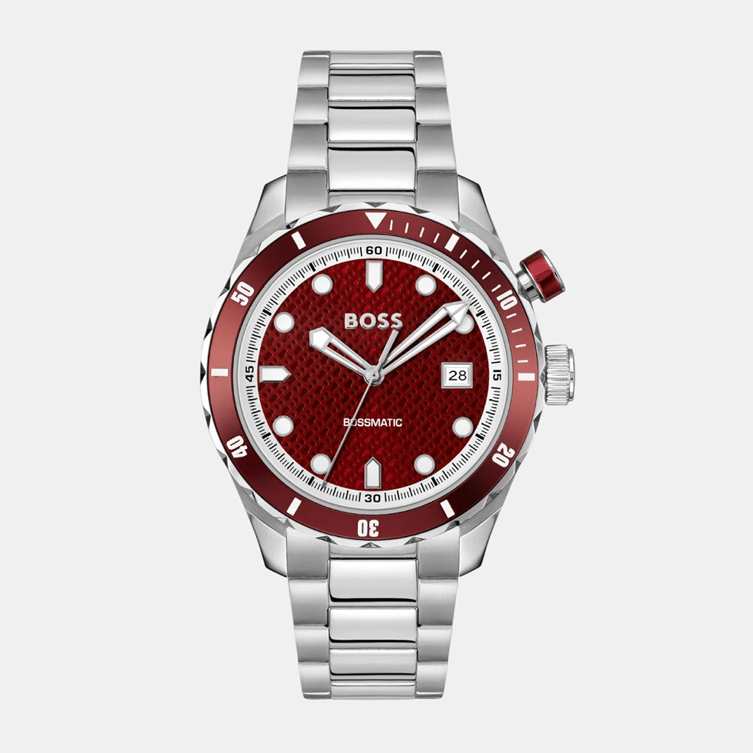 Boss Bossmatic Men Automatic Red Dial Analog Stainless Steel Watch 1514179