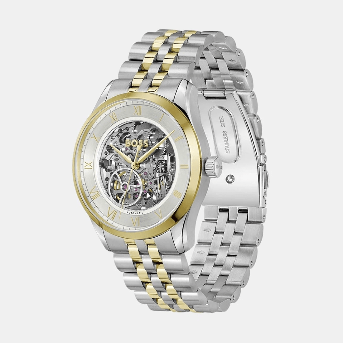 Boss Principle Skeleton Men Automatic Silver Dial Analog Stainless Steel Watch 1514237 thumbnail 2