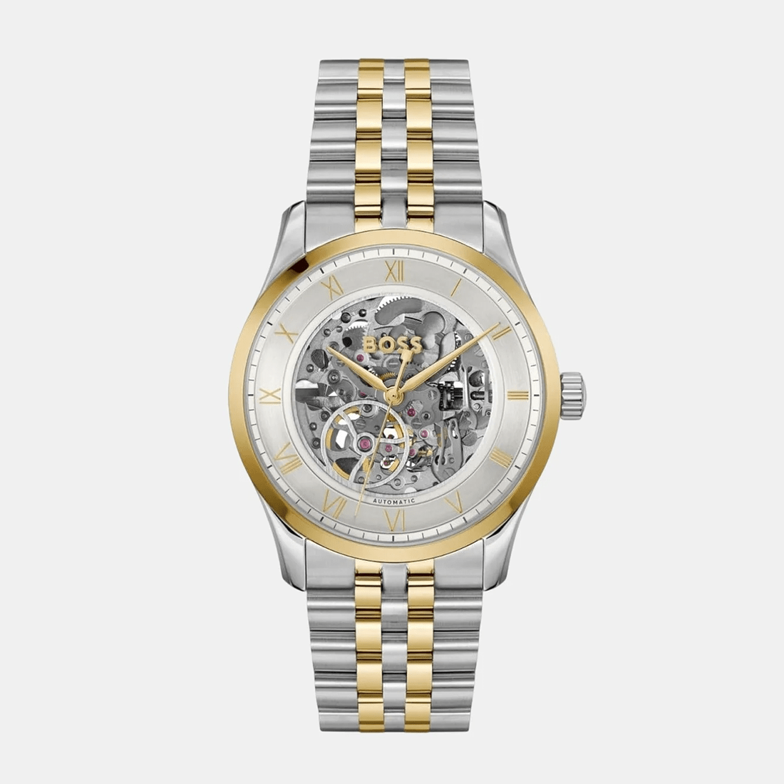 Boss Principle Skeleton Men Automatic Silver Dial Analog Stainless Steel Watch 1514237