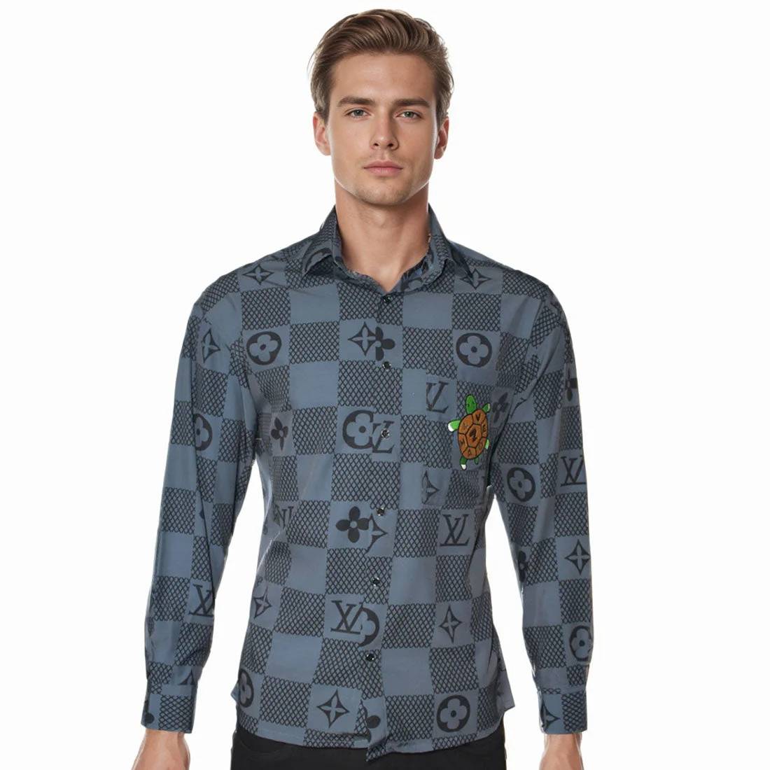 Louis Vuitton Grey Monogram Printed Premium Quality Shirt-0