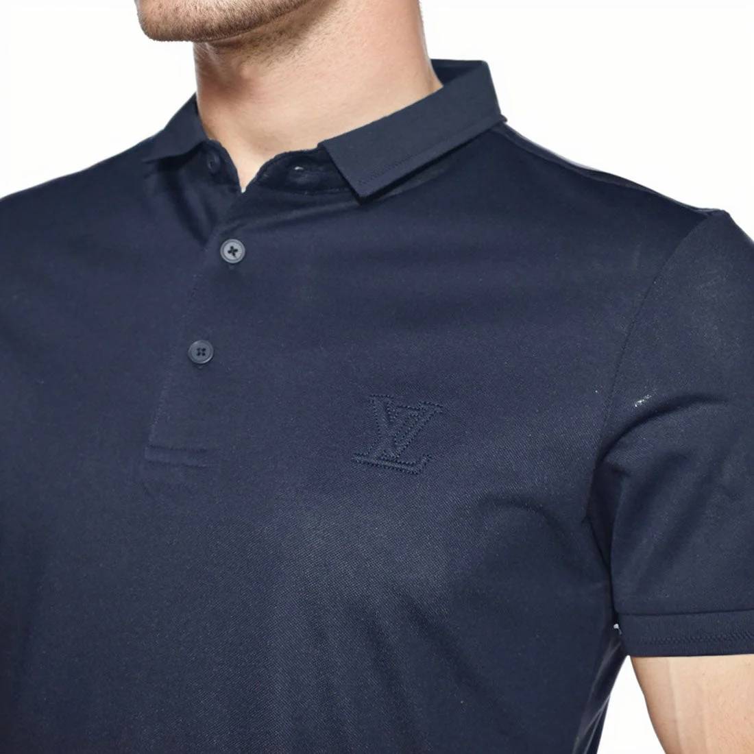 Louis Vuitton Embroidery Logo Navy Blue Premium T-shirt-2