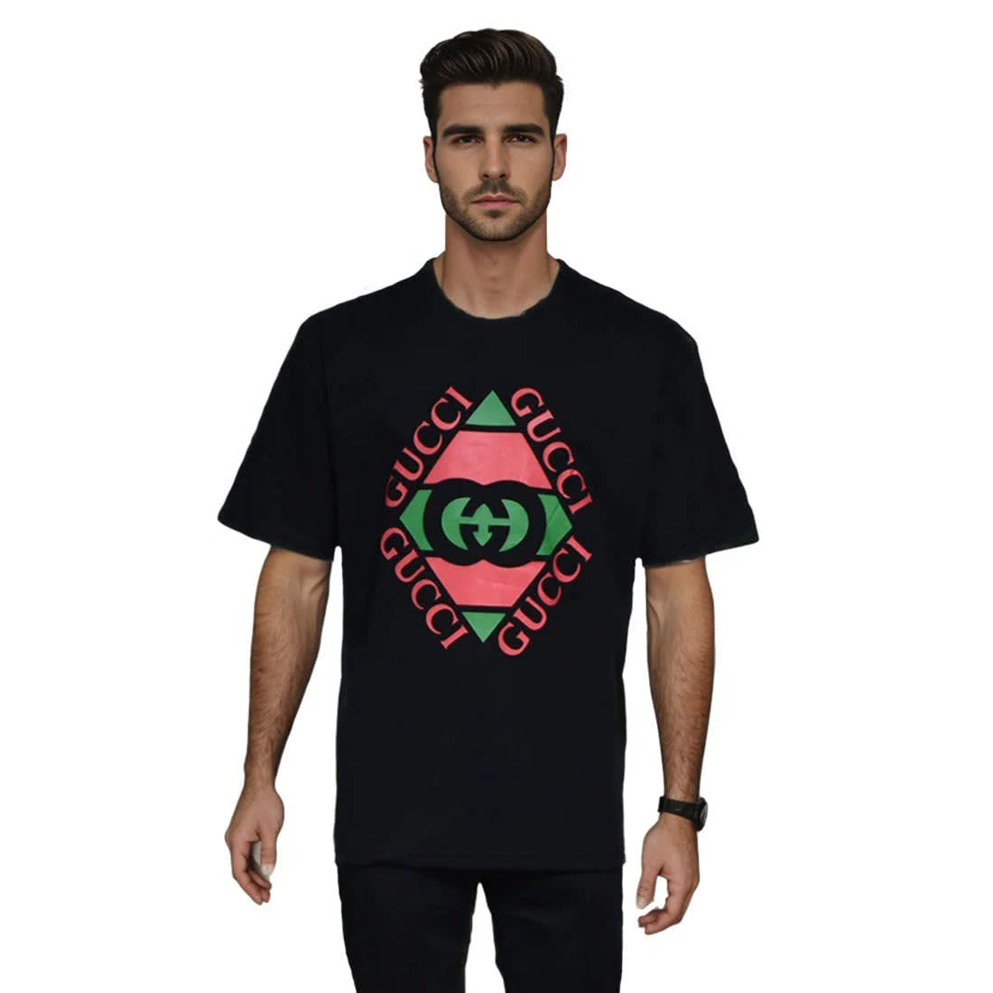 Gucci logo Print Black Premium Quality T-shirt-0