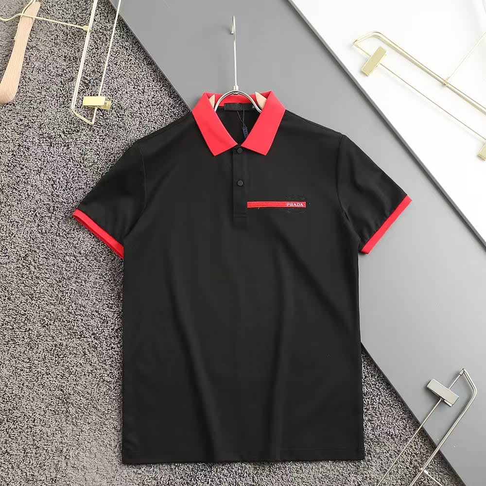Prada Black Embroidered Logo Premium Quality Polo T-shirt-0