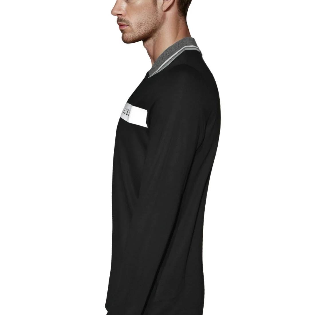 BOSS Black Interlock Cotton Polo T-shirt with Stripe Logo-3