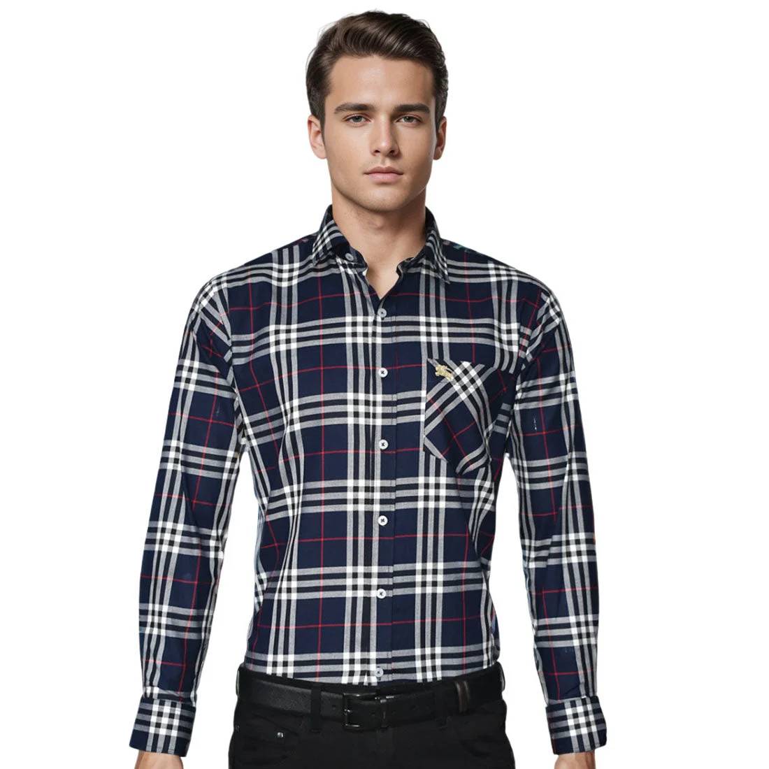 Burberry Navy Blue Premium Quality Men's Check Shirt-0