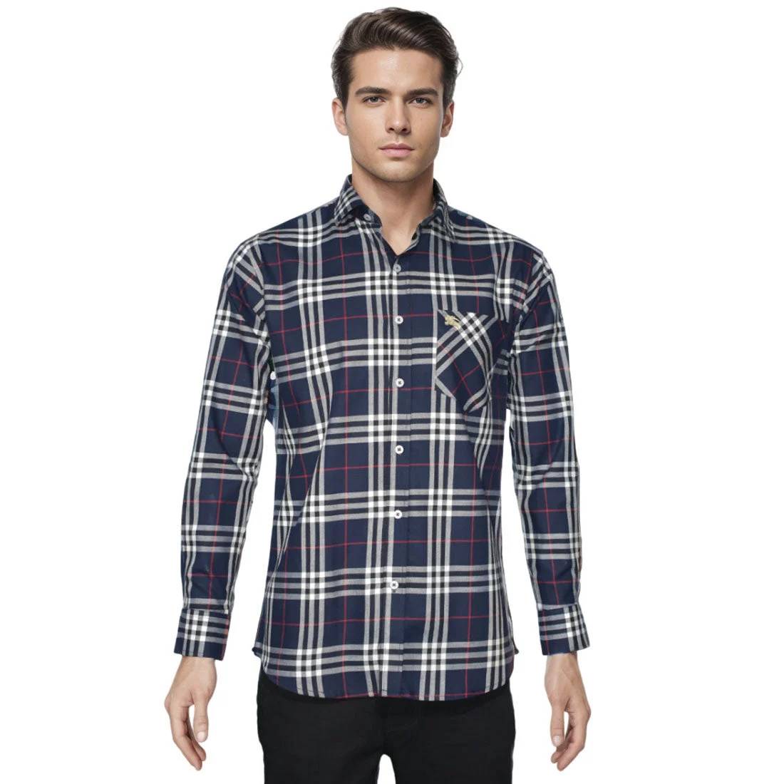 Burberry Navy Blue Premium Quality Men's Check Shirt-6