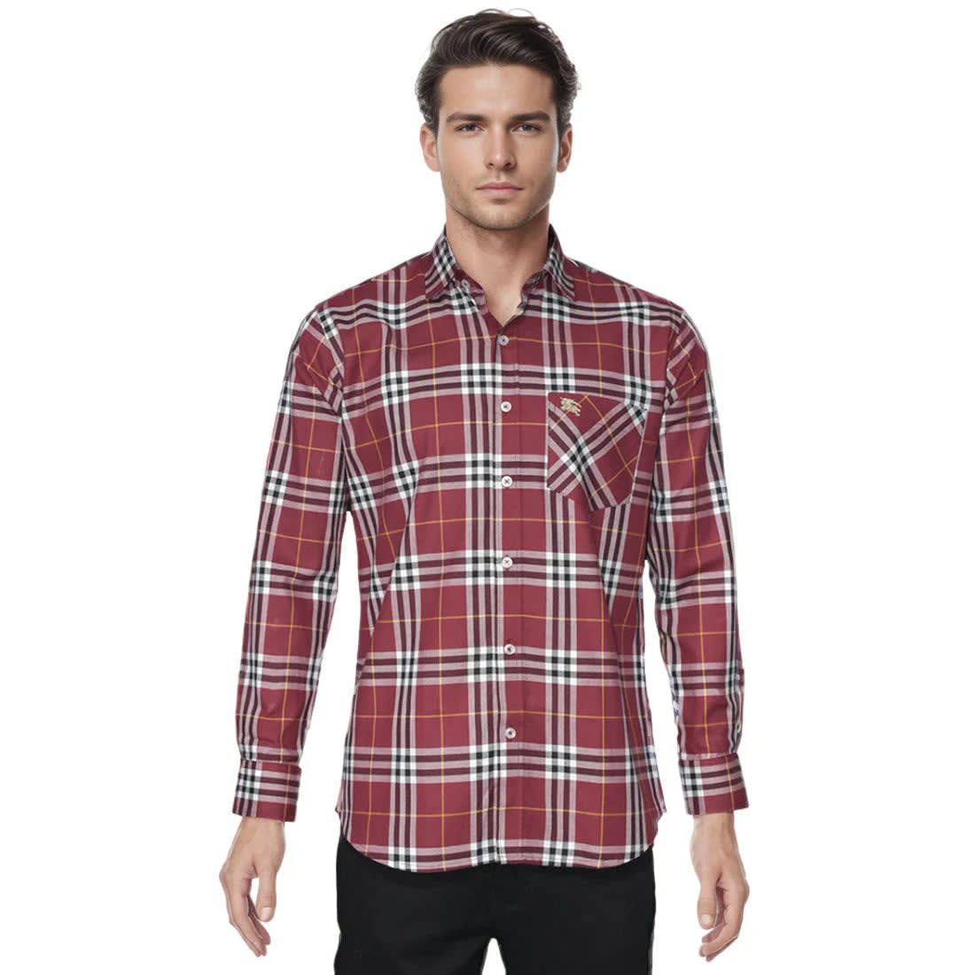 Burberry Wine Premium Quality Men's Check Shirt-6