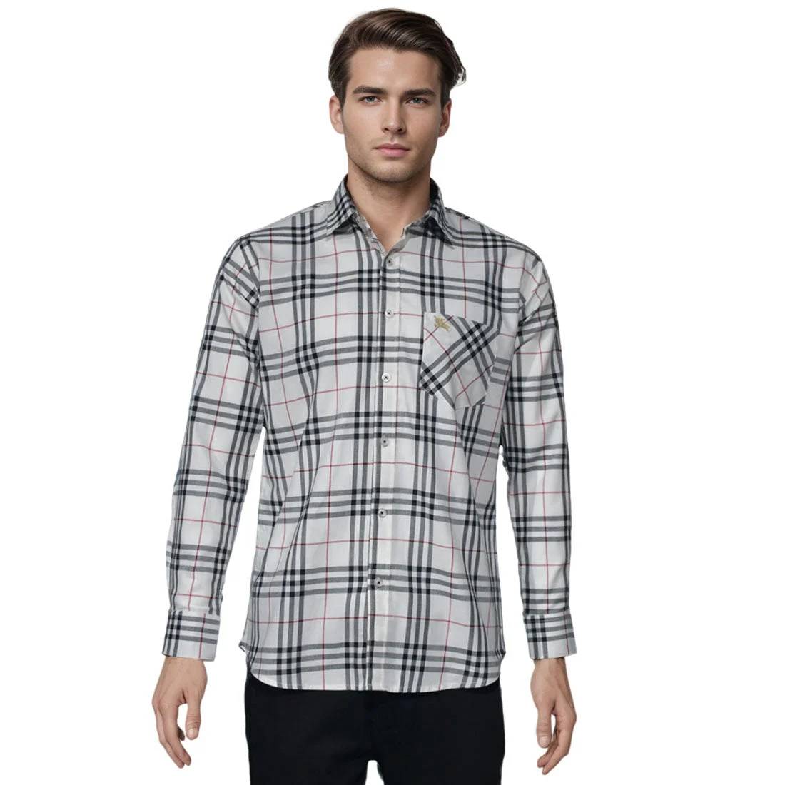 Burberry White Premium Quality Men's Check Shirt-6