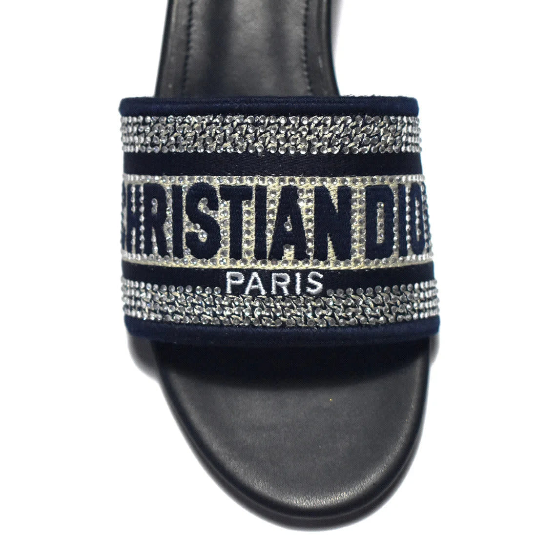 Christian Dior Silver Studded Navy Blue Heels Sandals-3