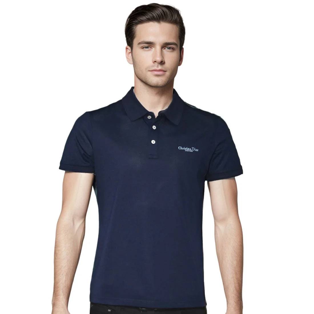 Christian Dior Embroidered logo Navy Blue Premium T-shirt-0