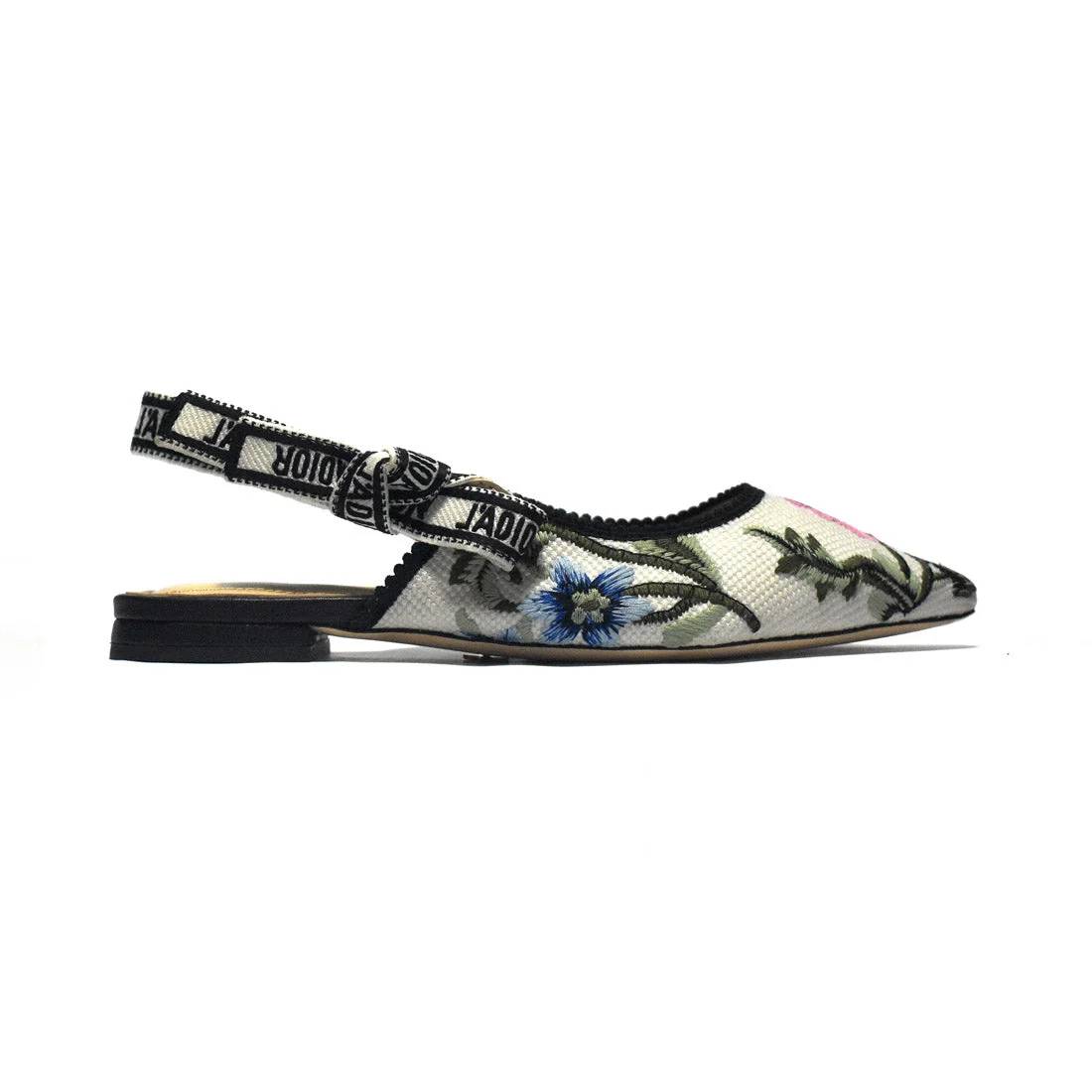 Dior Flower Printed White Premium Quality Flat Sandals-2