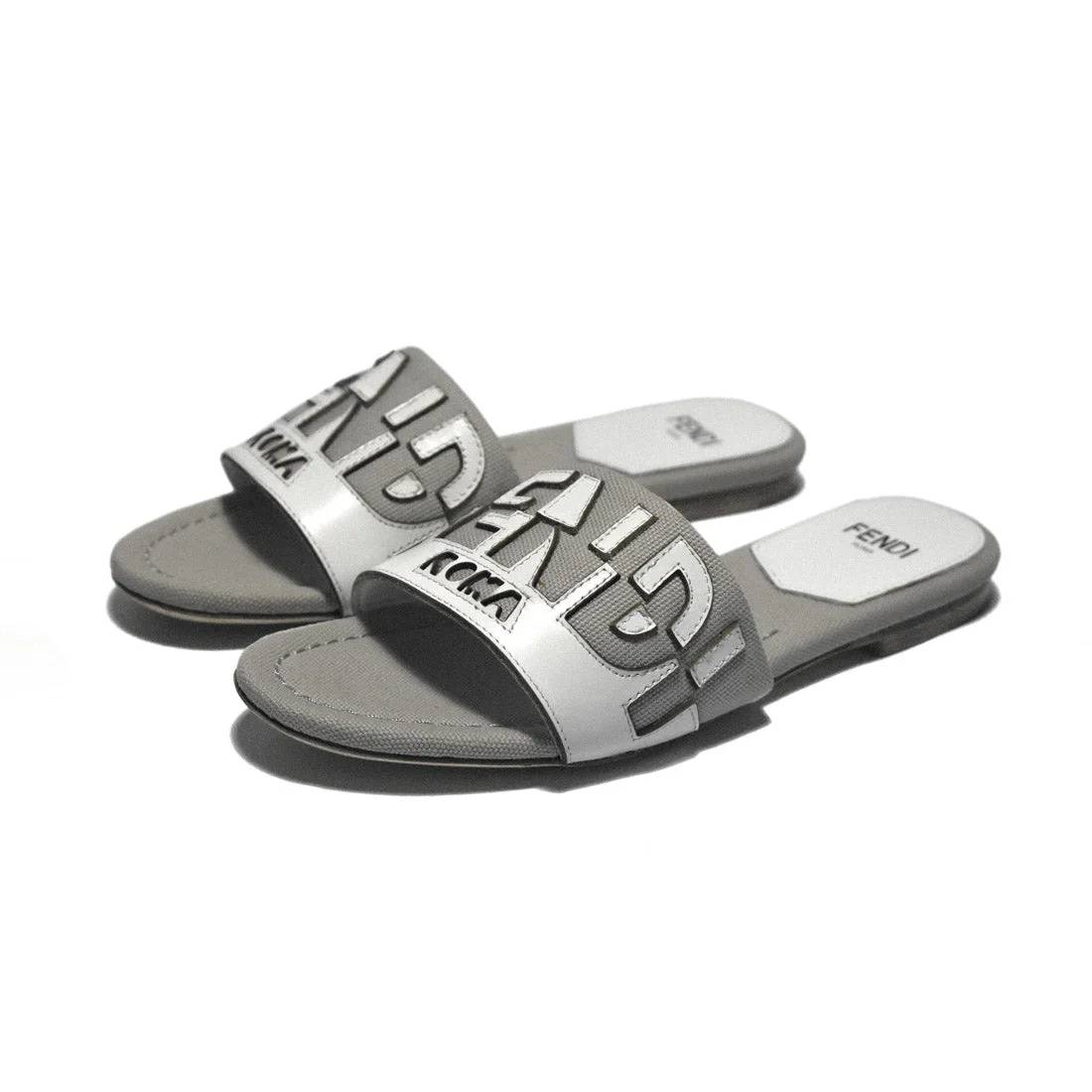 Fendi Grey and White Premium Flat Sandals-0