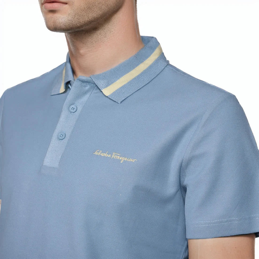 Salvatore Ferragamo Embroidered logo Sky Blue Polo T-shirt-2